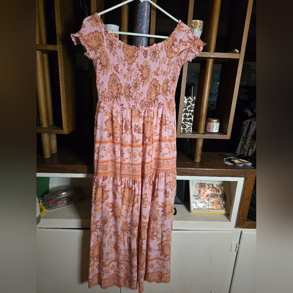Vici Elegant Pink and Orange Floral Dress Medium